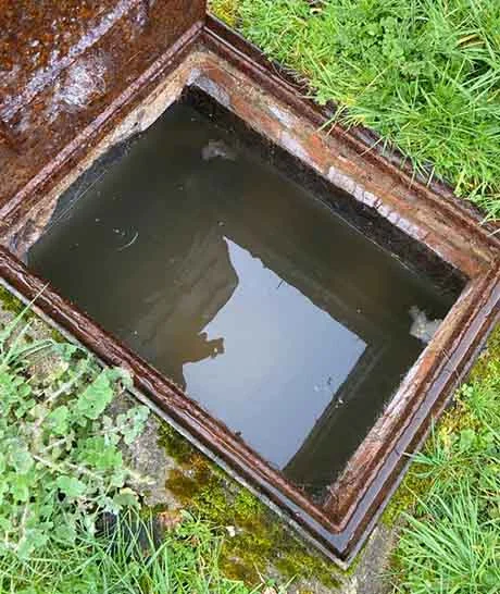 Overflowing manhole blocked drain in Richmond